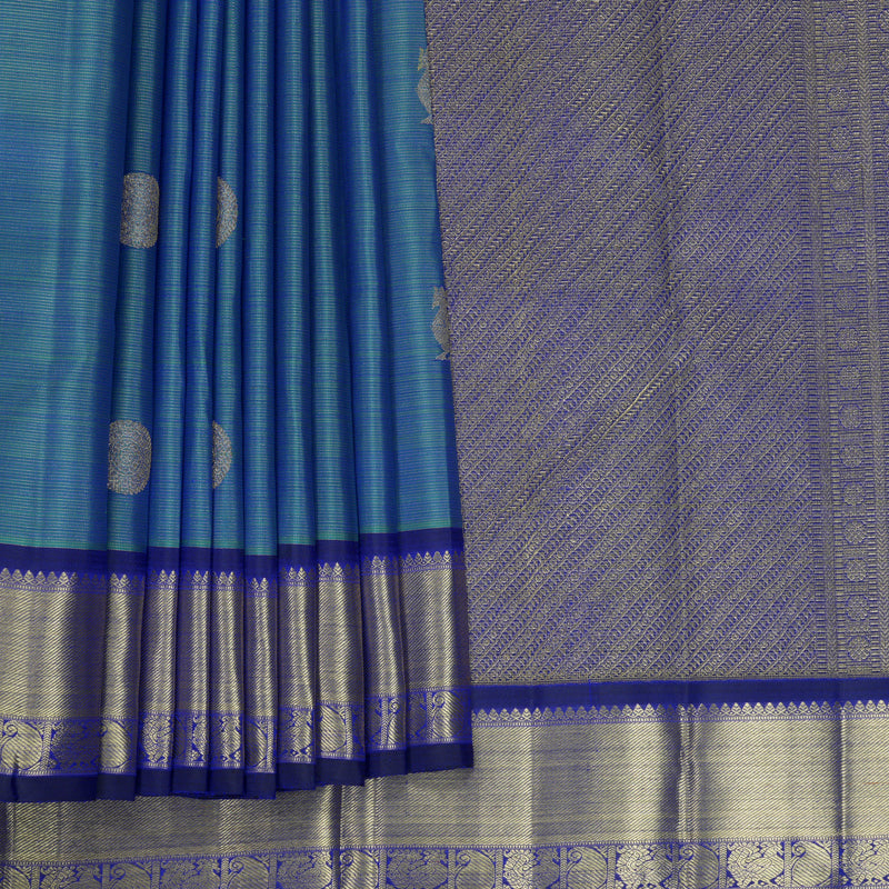 Hayagrivas Handloom Blue-Green Kanjivaram Silk Saree with Ink Blue Border KBFL330I1-1-BF330-SBS