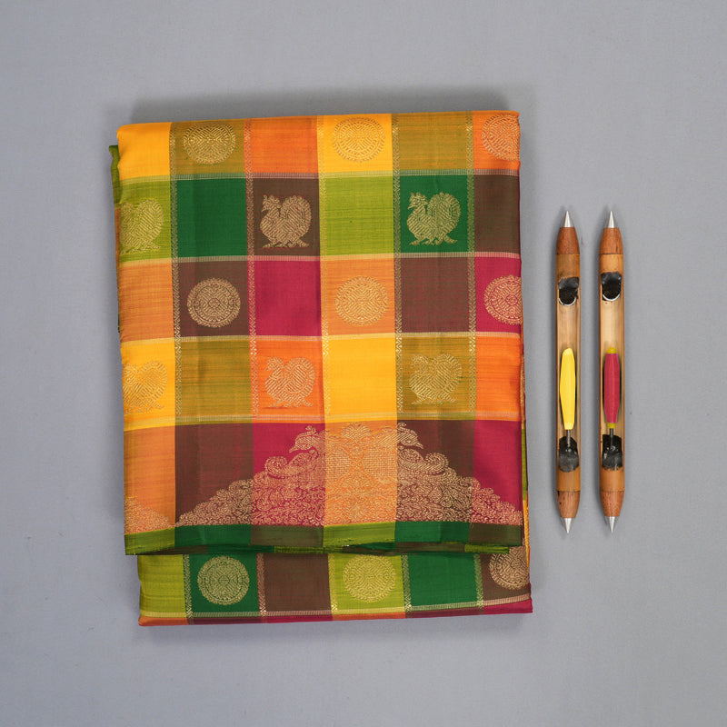 Hayagrivas Handloom Paalum Pazhamum Checks Ten Yards Silk Saree KBFL332I1-1-BF332-SBS