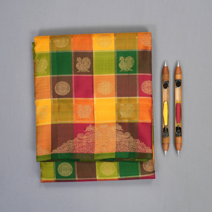 Hayagrivas Handloom Paalum Pazhamum Checks Ten Yards Silk Saree KBFL332I1-1-BF332-SBS
