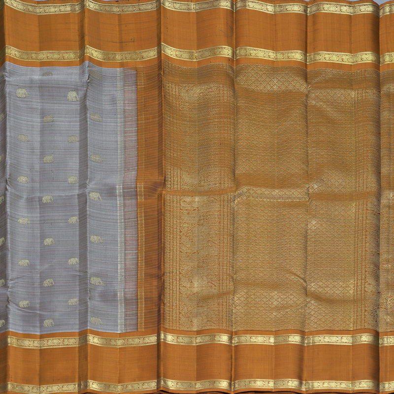 Hayagrivas Handloom Grey Kanjivaram Silk Saree with Rust Orange Border KBFL336I1-1-BF336-SBS