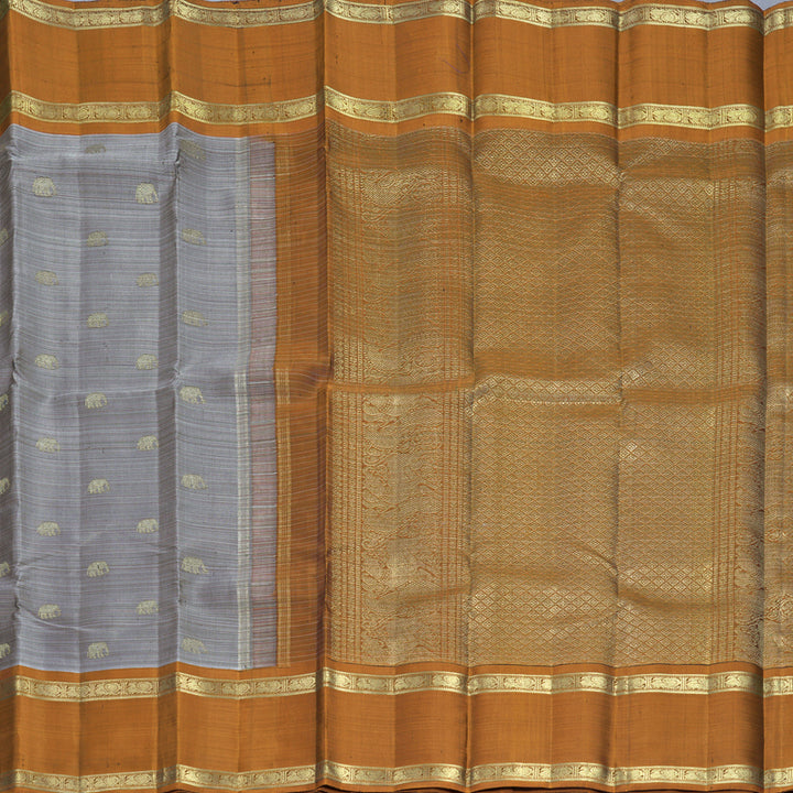 Hayagrivas Handloom Grey Kanjivaram Silk Saree with Rust Orange Border KBFL336I1-1-BF336-SBS