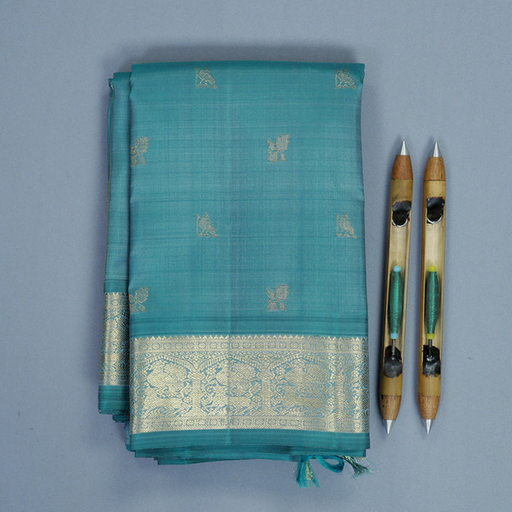 Hayagrivas Handloom Teal Kanjivaram Silk Saree KBFL339I1-1-BF339-SBS