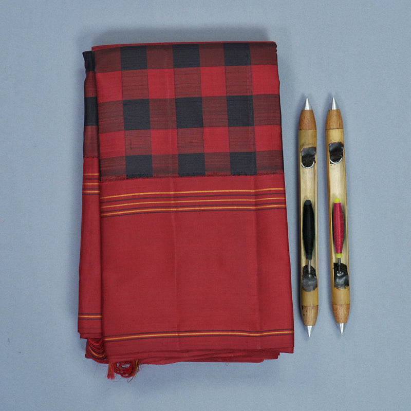 Hayagrivas Handloom Red &amp; Black Checks Kanjivaram Silk Saree KBFL342I1-1-BF342-SBS