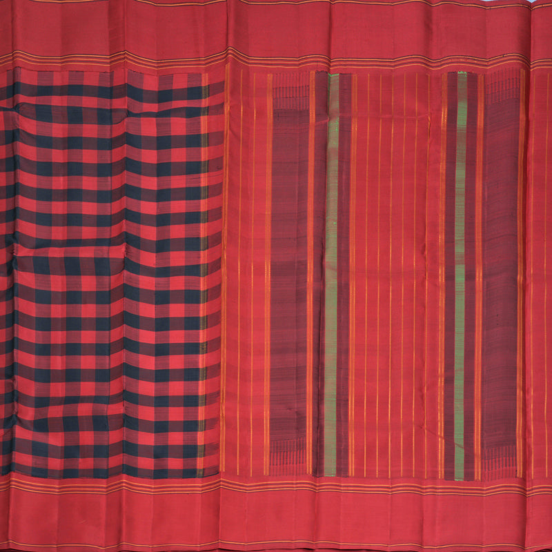 Hayagrivas Handloom Red &amp; Black Checks Kanjivaram Silk Saree KBFL342I1-1-BF342-SBS