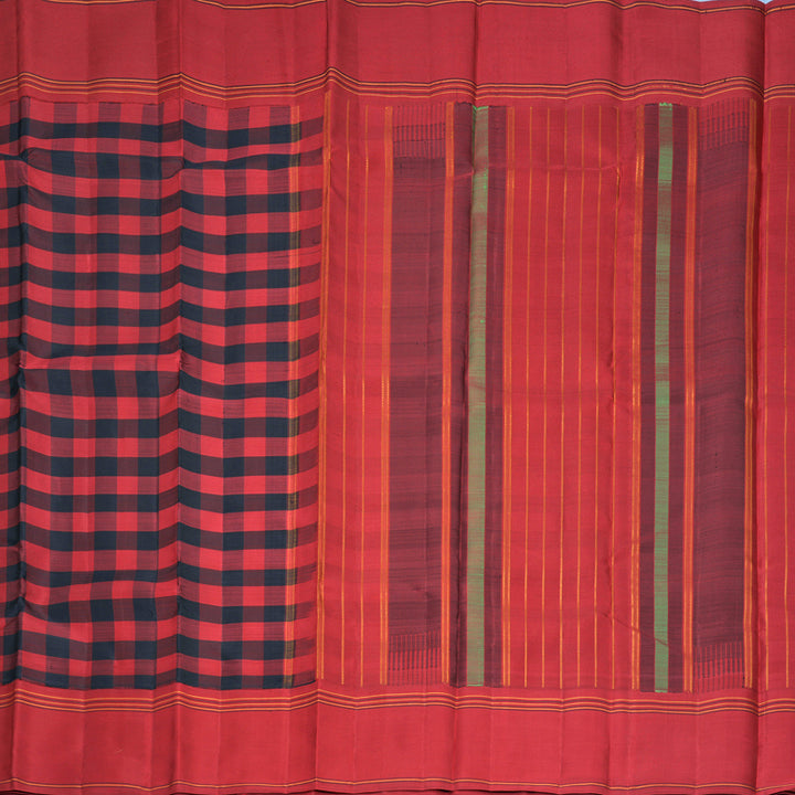 Hayagrivas Handloom Red &amp; Black Checks Kanjivaram Silk Saree KBFL342I1-1-BF342-SBS