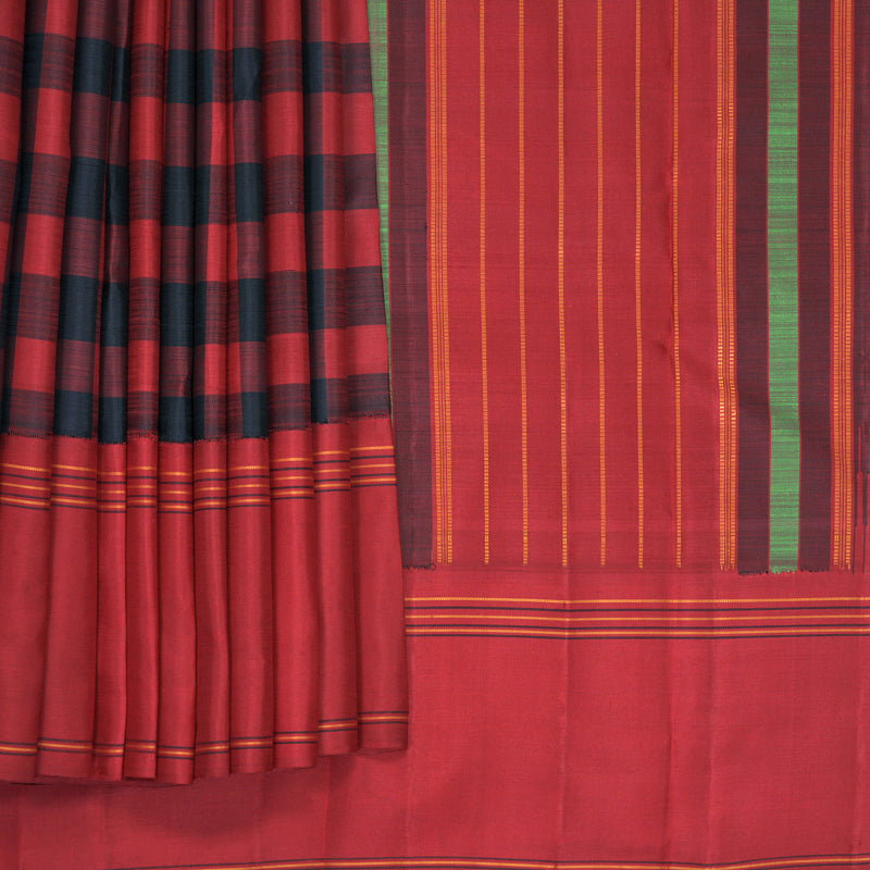 Hayagrivas Handloom Red &amp; Black Checks Kanjivaram Silk Saree KBFL342I1-1-BF342-SBS
