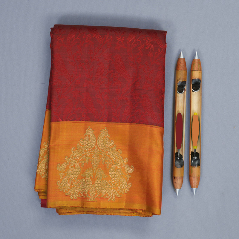 Hayagrivas Handloom Maroon Kanjivaram Silk Saree with Golden Orange Border KBFL351I1-1-BF351-SBS