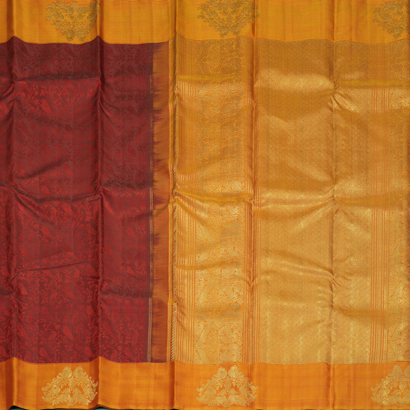 Hayagrivas Handloom Maroon Kanjivaram Silk Saree with Golden Orange Border KBFL351I1-1-BF351-SBS