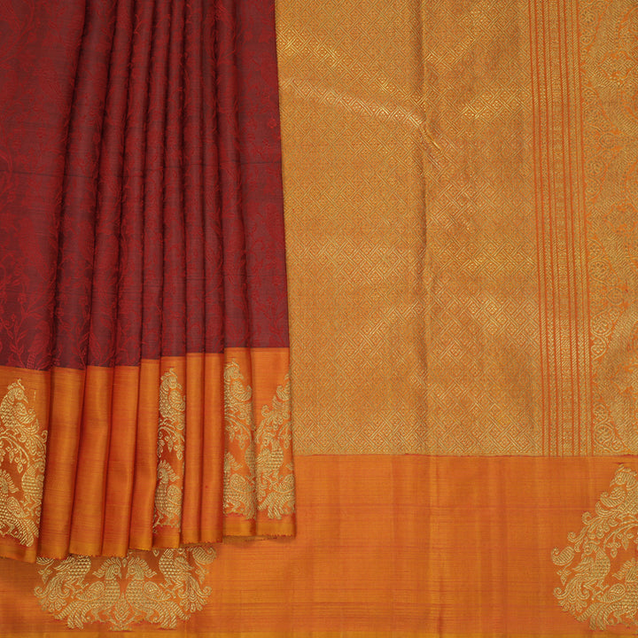 Hayagrivas Handloom Maroon Kanjivaram Silk Saree with Golden Orange Border KBFL351I1-1-BF351-SBS