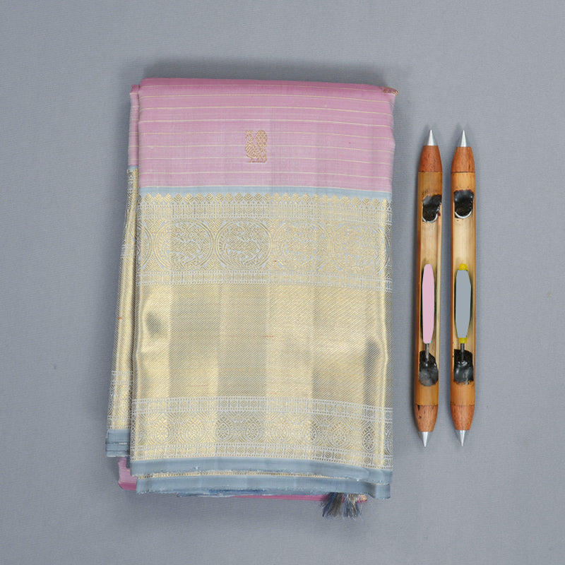 Hayagrivas Handloom Lotus Pink Kanjivaram Silk Saree with Ash Grey Border KBFL353I1-1-BF353-SBS