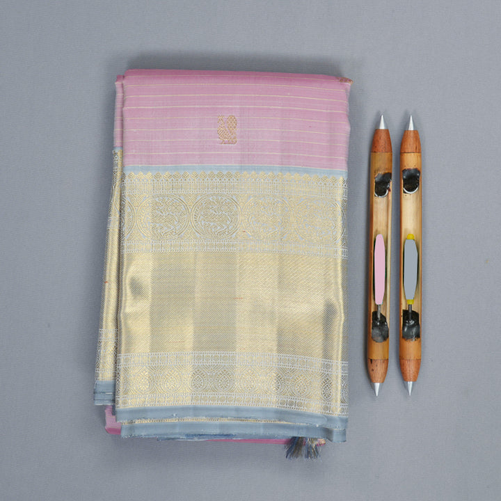 Hayagrivas Handloom Lotus Pink Kanjivaram Silk Saree with Ash Grey Border KBFL353I1-1-BF353-SBS