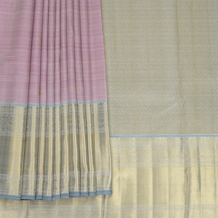 Hayagrivas Handloom Lotus Pink Kanjivaram Silk Saree with Ash Grey Border KBFL353I1-1-BF353-SBS