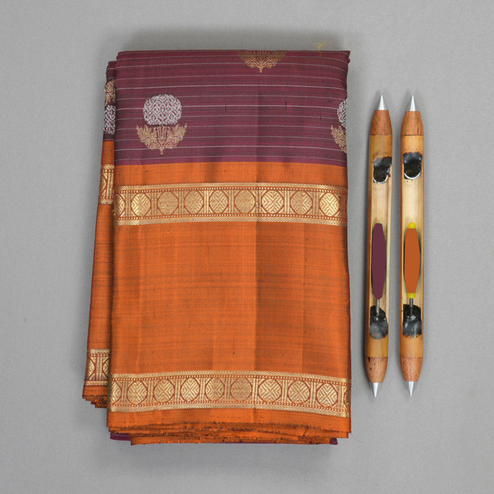 Hayagrivas Handloom Beetroot Shade Kanjivaram Silk Saree with Rust Orange Border KBFL357I1-1-BF357-SBS