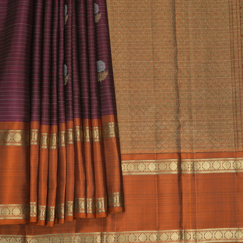 Hayagrivas Handloom Beetroot Shade Kanjivaram Silk Saree with Rust Orange Border KBFL357I1-1-BF357-SBS