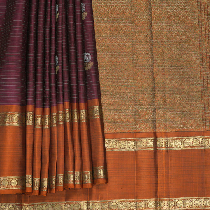 Hayagrivas Handloom Beetroot Shade Kanjivaram Silk Saree with Rust Orange Border KBFL357I1-1-BF357-SBS
