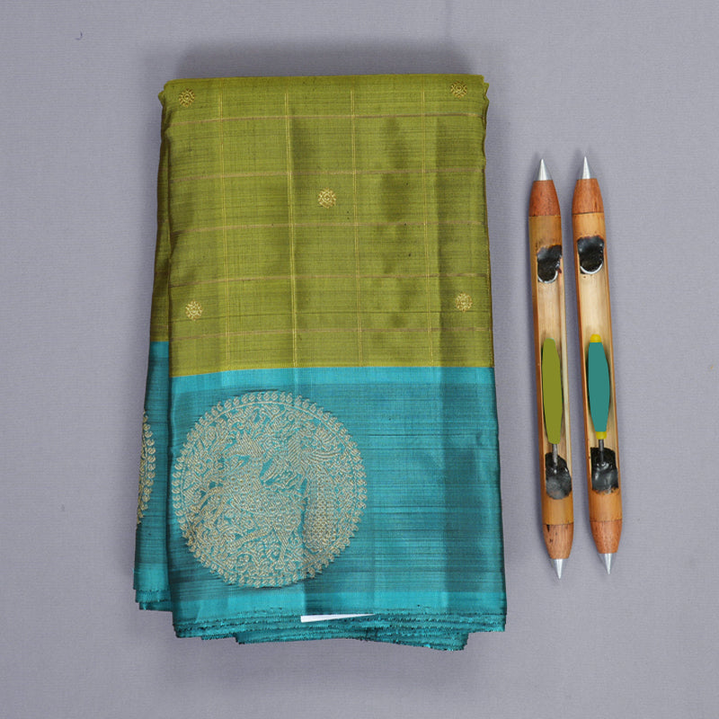 Hayagrivas Handloom Leaf Green Kanjivaram Silk Saree with Sky Blue Border KBFL361I1-1-BF361-SBS