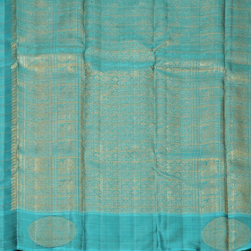 Hayagrivas Handloom Leaf Green Kanjivaram Silk Saree with Sky Blue Border KBFL361I1-1-BF361-SBS