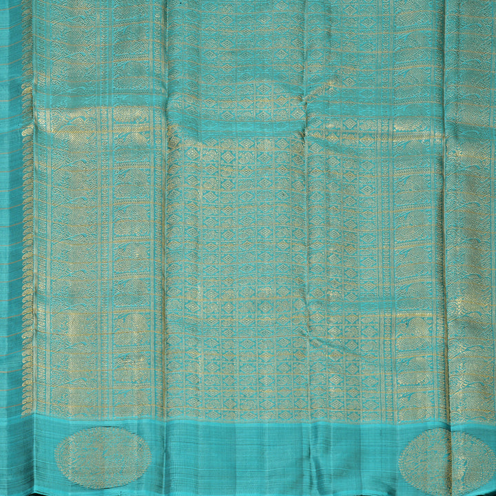 Hayagrivas Handloom Leaf Green Kanjivaram Silk Saree with Sky Blue Border KBFL361I1-1-BF361-SBS