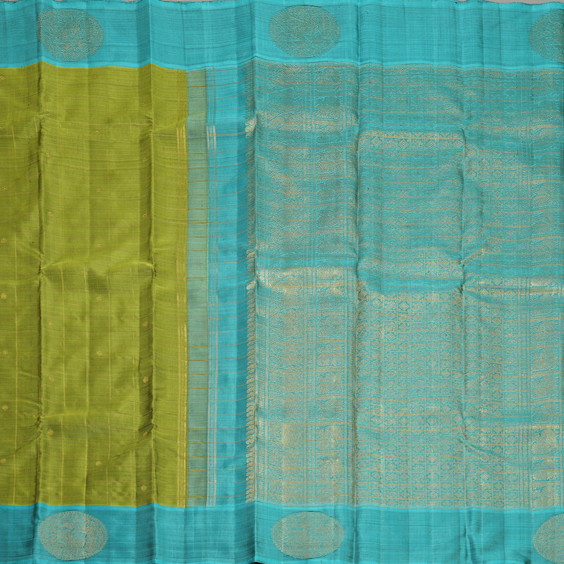 Hayagrivas Handloom Leaf Green Kanjivaram Silk Saree with Sky Blue Border KBFL361I1-1-BF361-SBS