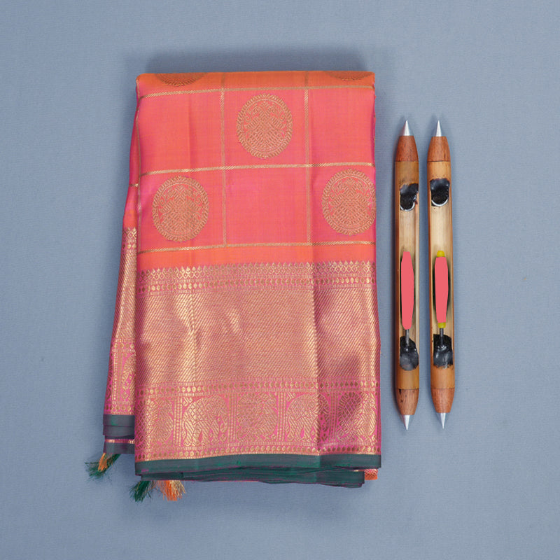 Hayagrivas Handloom Orangish-Pink Kanjivaram Silk Saree KBFL363I1-1-BF363-SBS