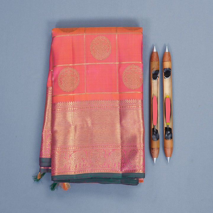 Hayagrivas Handloom Orangish-Pink Kanjivaram Silk Saree KBFL363I1-1-BF363-SBS