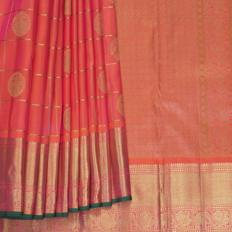 Hayagrivas Handloom Orangish-Pink Kanjivaram Silk Saree KBFL363I1-1-BF363-SBS