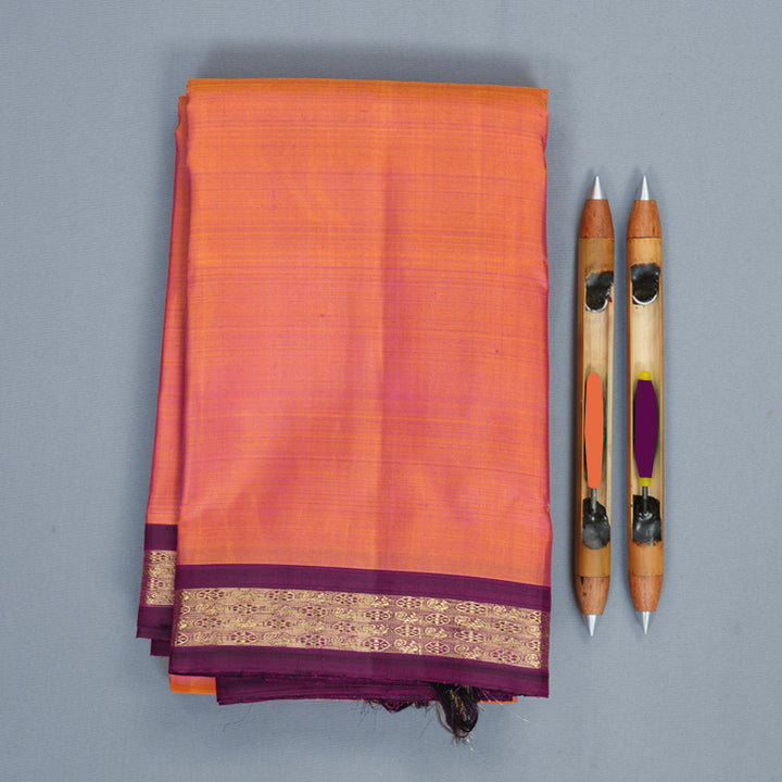 Hayagrivas Handloom Orangish-Pink Kanjivaram Silk Saree with Purple Border KBFL364I1-1-BF364-SBS