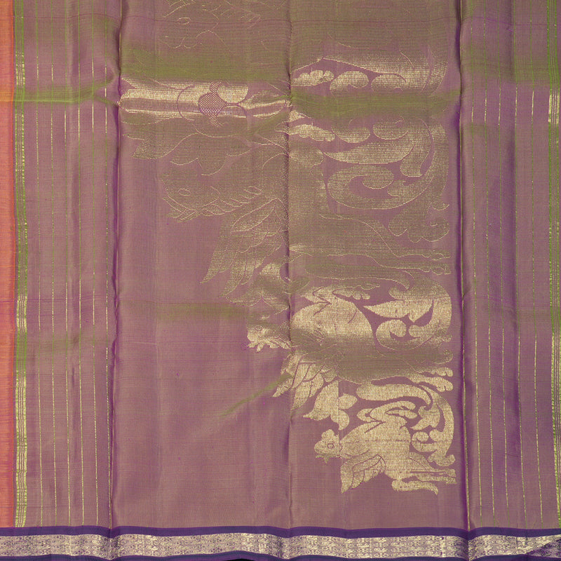 Hayagrivas Handloom Orangish-Pink Kanjivaram Silk Saree with Purple Border KBFL364I1-1-BF364-SBS