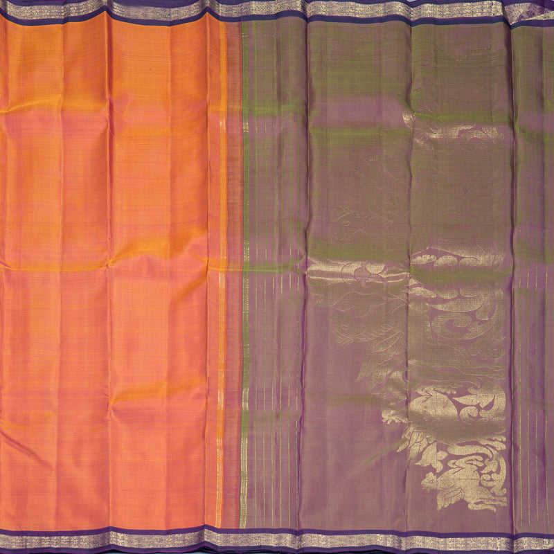 Hayagrivas Handloom Orangish-Pink Kanjivaram Silk Saree with Purple Border KBFL364I1-1-BF364-SBS