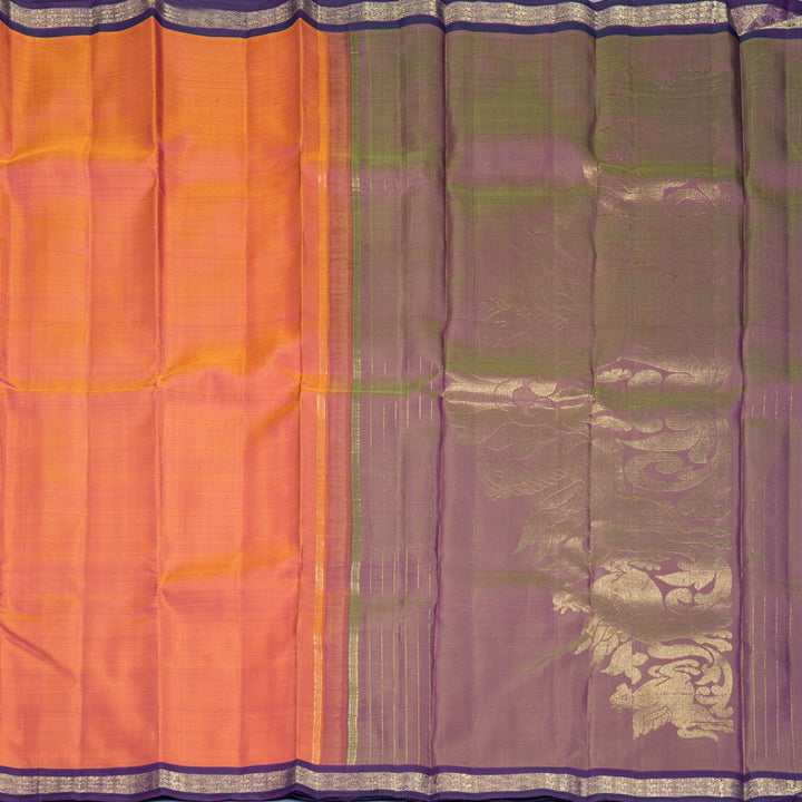 Hayagrivas Handloom Orangish-Pink Kanjivaram Silk Saree with Purple Border KBFL364I1-1-BF364-SBS