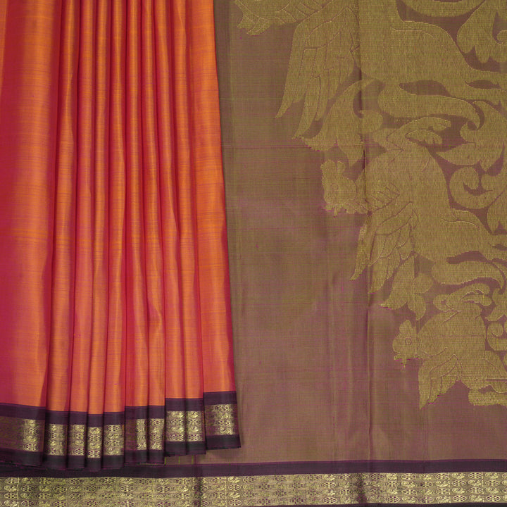 Hayagrivas Handloom Orangish-Pink Kanjivaram Silk Saree with Purple Border KBFL364I1-1-BF364-SBS