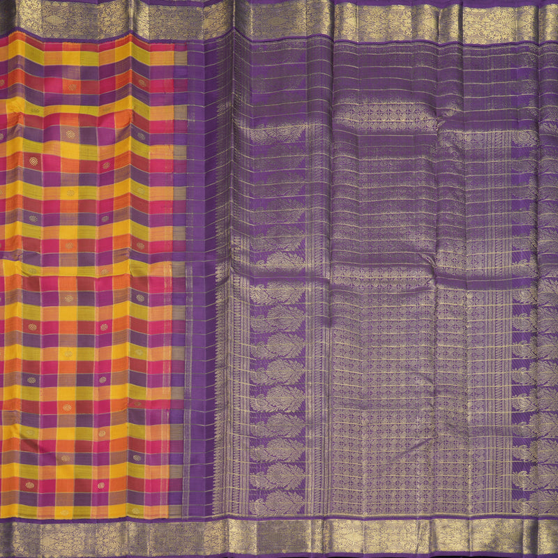 Hayagrivas Handloom Multicolour Checks Kanjivaram Silk Saree with Purple Border KBFL370I1-1-BF370-SBS