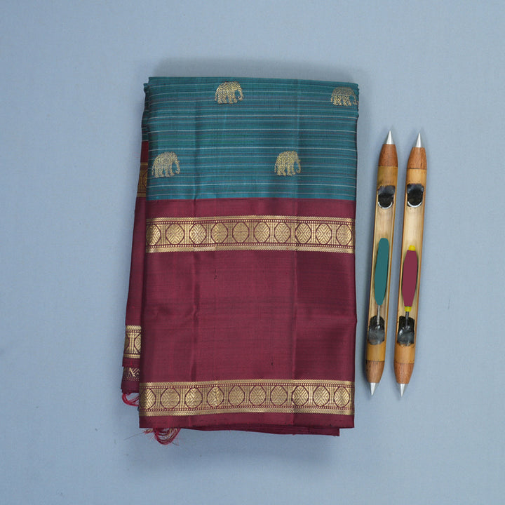 Hayagrivas Handloom Rama Blue Kanjivaram Silk Saree with Araku Maroon Border KBFL372I1-1-BF372-SBS