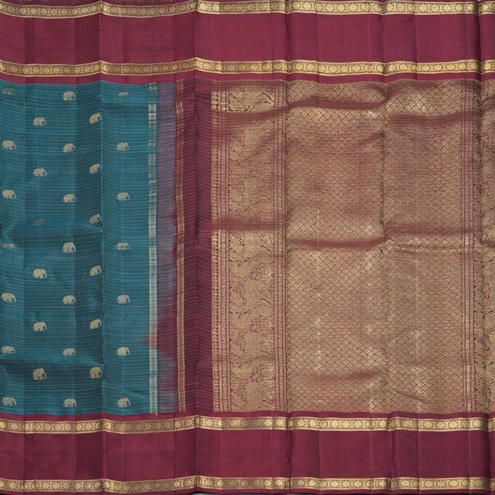 Hayagrivas Handloom Rama Blue Kanjivaram Silk Saree with Araku Maroon Border KBFL372I1-1-BF372-SBS