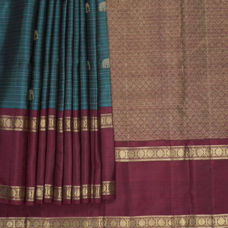 Hayagrivas Handloom Rama Blue Kanjivaram Silk Saree with Araku Maroon Border KBFL372I1-1-BF372-SBS