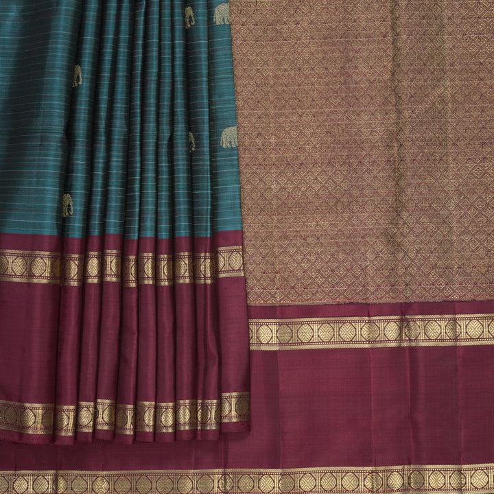 Hayagrivas Handloom Rama Blue Kanjivaram Silk Saree with Araku Maroon Border KBFL372I1-1-BF372-SBS