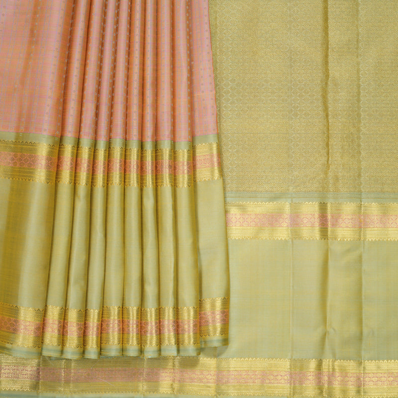 Hayagrivas Handloom Mild Peach Pink Kanjivaram Silk Saree with Pista Green Border KBFL378I1-1-BF378-SBS