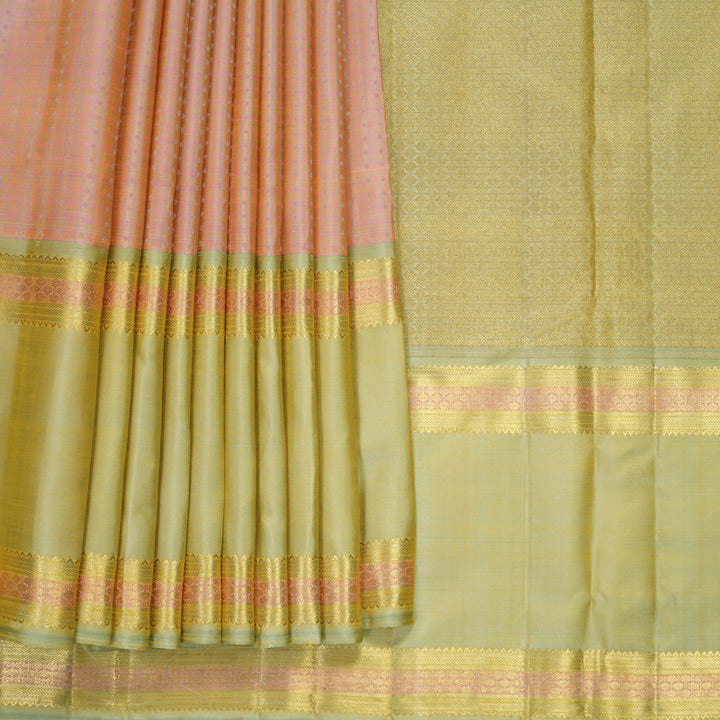 Hayagrivas Handloom Mild Peach Pink Kanjivaram Silk Saree with Pista Green Border KBFL378I1-1-BF378-SBS