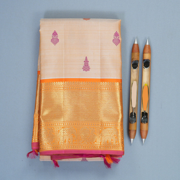 Hayagrivas Handloom Sandal Kanjivaram Silk Saree with Orange Border KBFL382I1-1-BF382-SBS