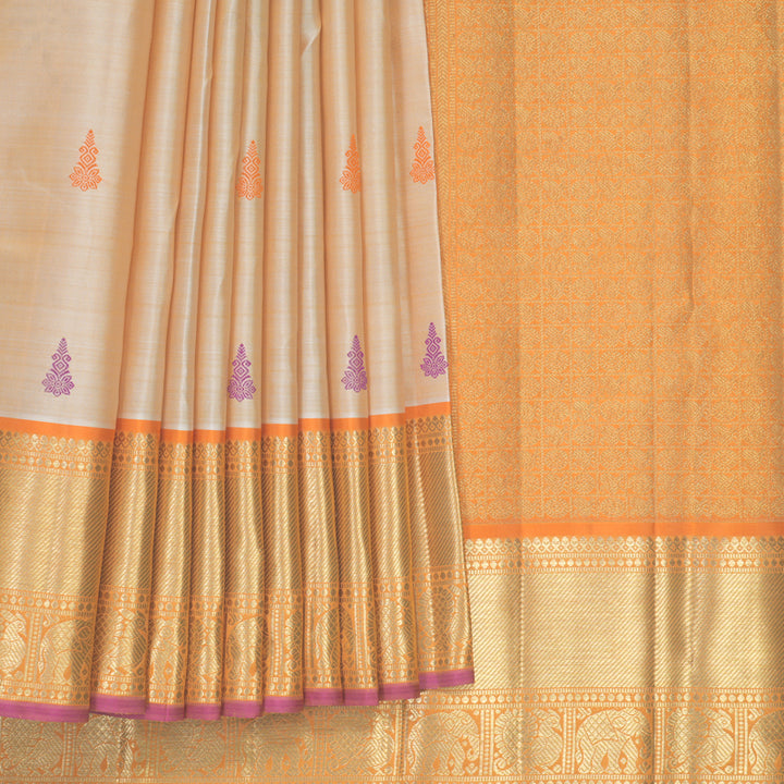 Hayagrivas Handloom Sandal Kanjivaram Silk Saree with Orange Border KBFL382I1-1-BF382-SBS
