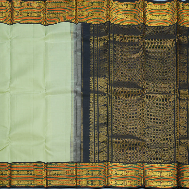 Hayagrivas Handloom Pista Green Kanjivaram Silk Saree with Black Border KSBE102B7-2