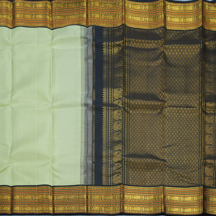 Hayagrivas Handloom Pista Green Kanjivaram Silk Saree with Black Border KSBE102B7-2