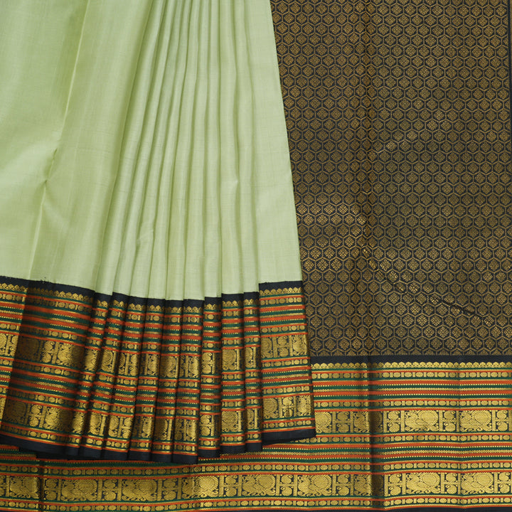Hayagrivas Handloom Pista Green Kanjivaram Silk Saree with Black Border KSBE102B7-2