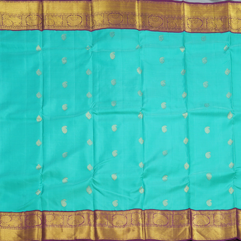Hayagrivas Handloom Bright Teal Kanjivaram Silk Saree with Violet Border KSBE102B8-8
