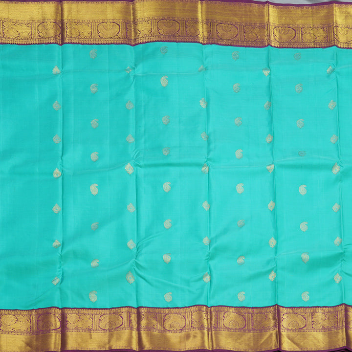 Hayagrivas Handloom Bright Teal Kanjivaram Silk Saree with Violet Border KSBE102B8-8
