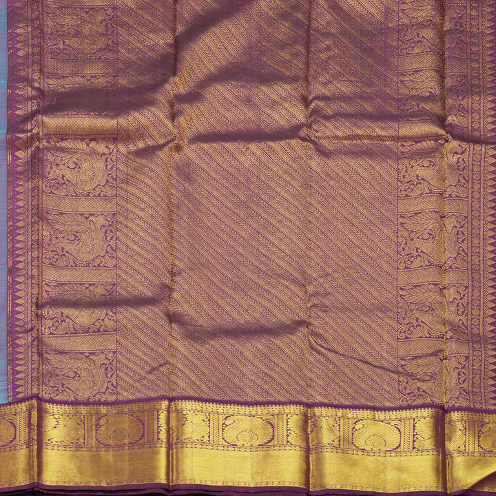 Hayagrivas Handloom Bright Teal Kanjivaram Silk Saree with Violet Border KSBE102B8-8