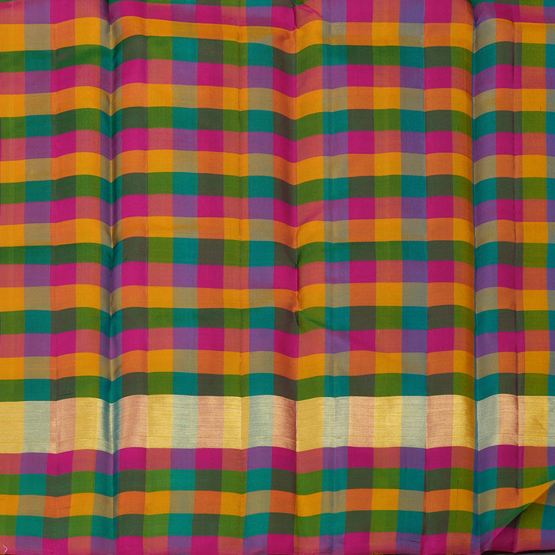 Hayagrivas Handloom Sky Blue Kanjivaram Silk Saree with Multicolour Checks Border KSBE104B1-3