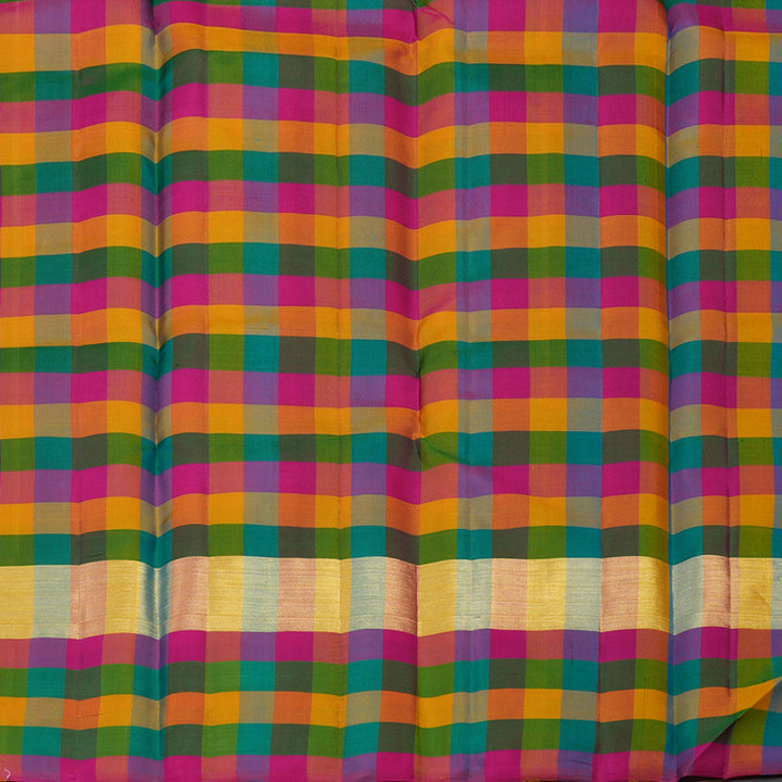 Hayagrivas Handloom Sky Blue Kanjivaram Silk Saree with Multicolour Checks Border KSBE104B1-3