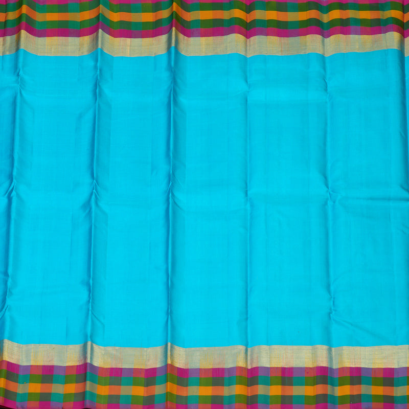Hayagrivas Handloom Sky Blue Kanjivaram Silk Saree with Multicolour Checks Border KSBE104B1-3