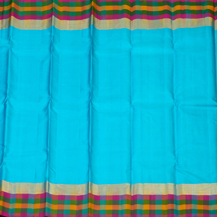 Hayagrivas Handloom Sky Blue Kanjivaram Silk Saree with Multicolour Checks Border KSBE104B1-3